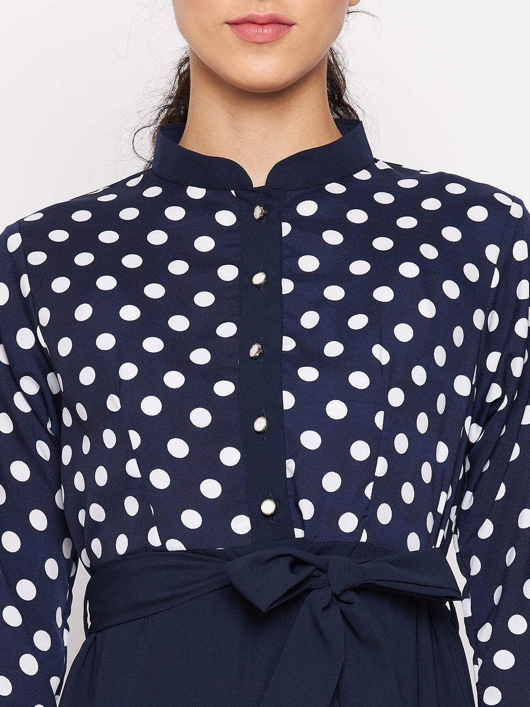 Nabia Women  Blue & White Polka Dot Printed Abaya With Georgette Scarf