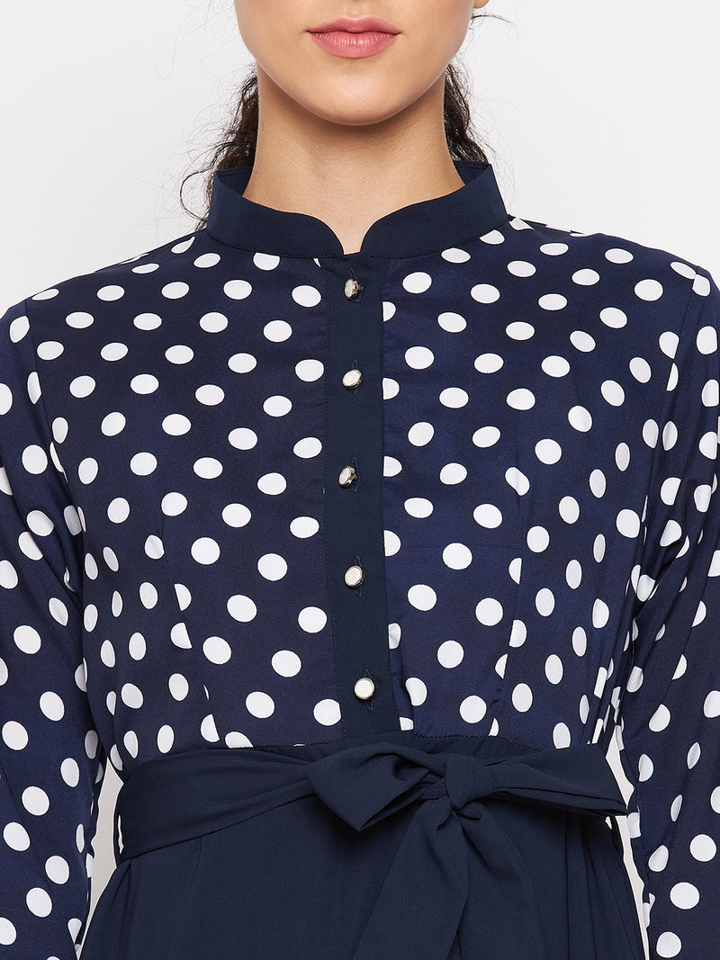 Nabia Women  Blue & White Polka Dot Printed Abaya With Georgette Scarf