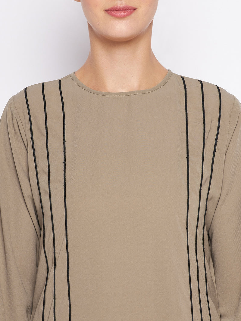 Nabia Beige A-line Nida Matte Fabric Abaya For Women Georgette Scarf