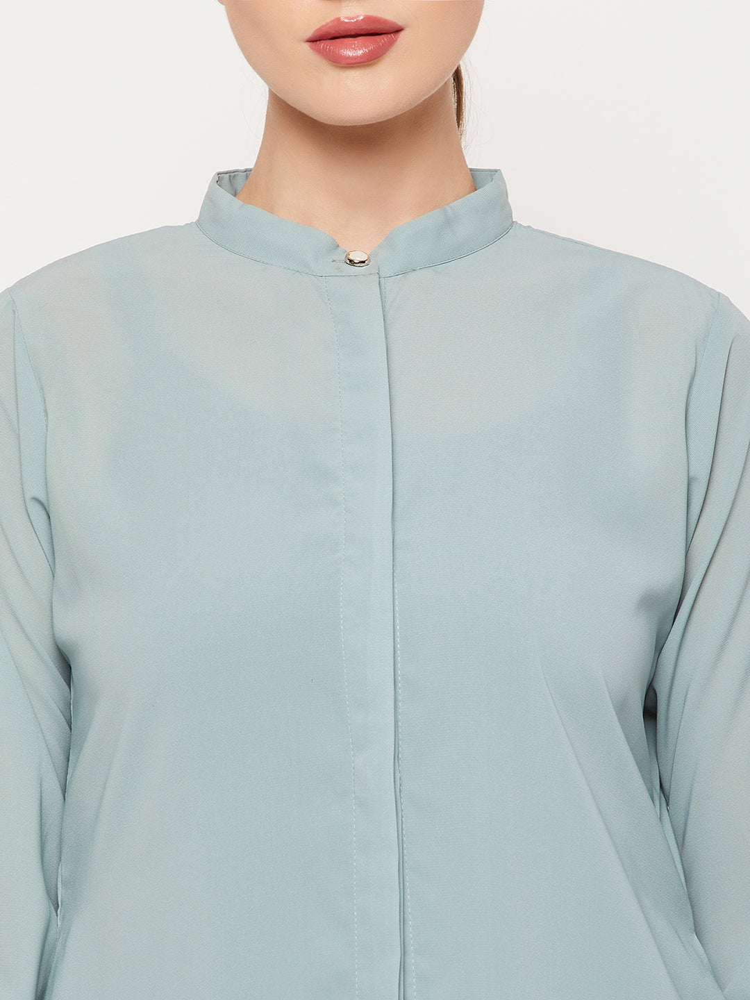 Nabia Sea Green Nida Mate Fabric Front Open Abaya With Georgette Scarf
