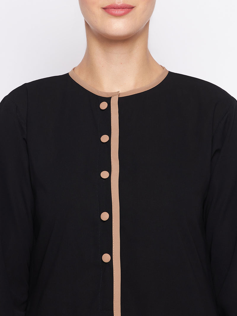 Nabia Black Solid Nida Matte Fabric Abaya For Women With Georgette Scarf