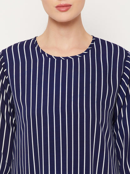 Nabia Blue Striped Women Abaya with Georgette Scarf
