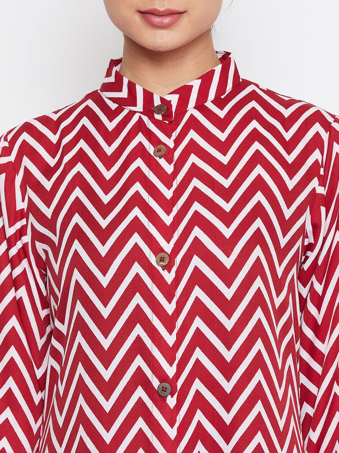 Nabia Women Red & White Printed Crepe Front Open Abaya Dress With Georgette Scarf