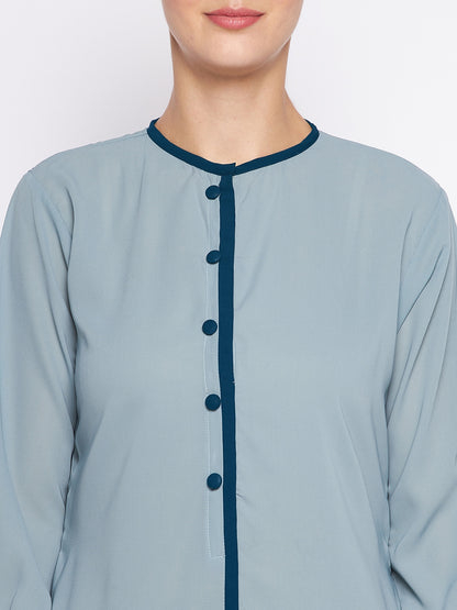 Nabia Sea Green Solid Nida Matte Fabric Abaya For Women with Georgette Scarf