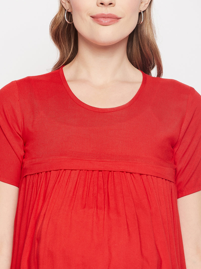 Nabia Red Solid Maternity & Nursing Tops for women