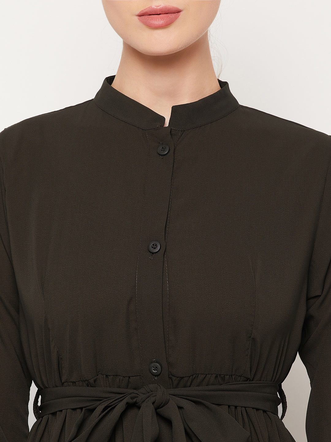 Nabia Olive Green Frill Women Abaya with Georgette Scarf