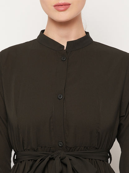 Nabia Olive Green Frill Women Abaya with Georgette Scarf
