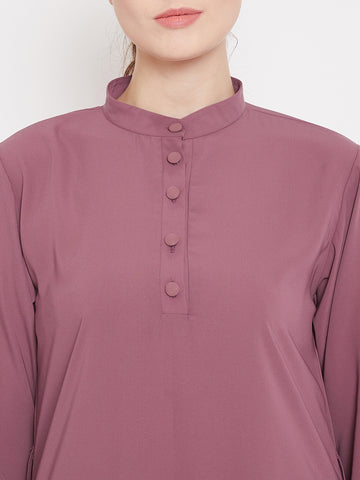 Nabia Puse Pink Solid Frill Abaya Dress for Women with Georgette Scarf