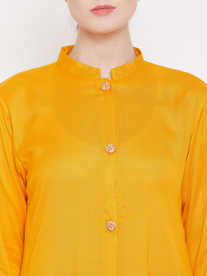 Nabia Women Yellow Rayon Front Open Abaya with Georgette Scarf