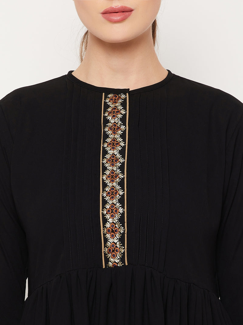 Nabia Black Nida Matte Fabric Embroidery Design Women Abaya With Georgette Scarf