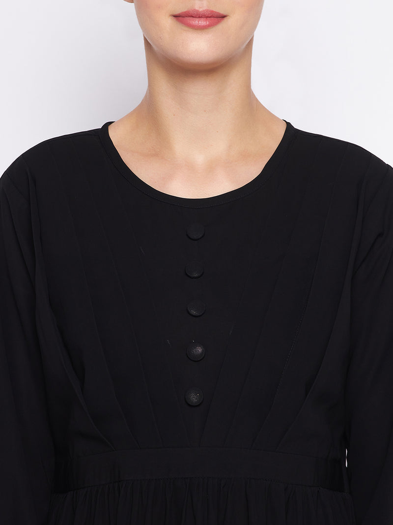 Nabia Black Solid Nida Matte Fabric Abaya For Women With Georgette Scarf