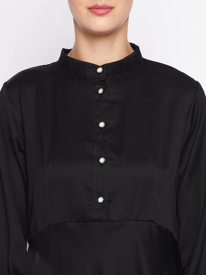 Nabia Black Solid Nida Fabric Abaya For Women with Georgette Scarf