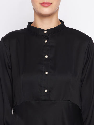 Nabia Black Solid Nida Fabric Abaya For Women With Georgette Scarf