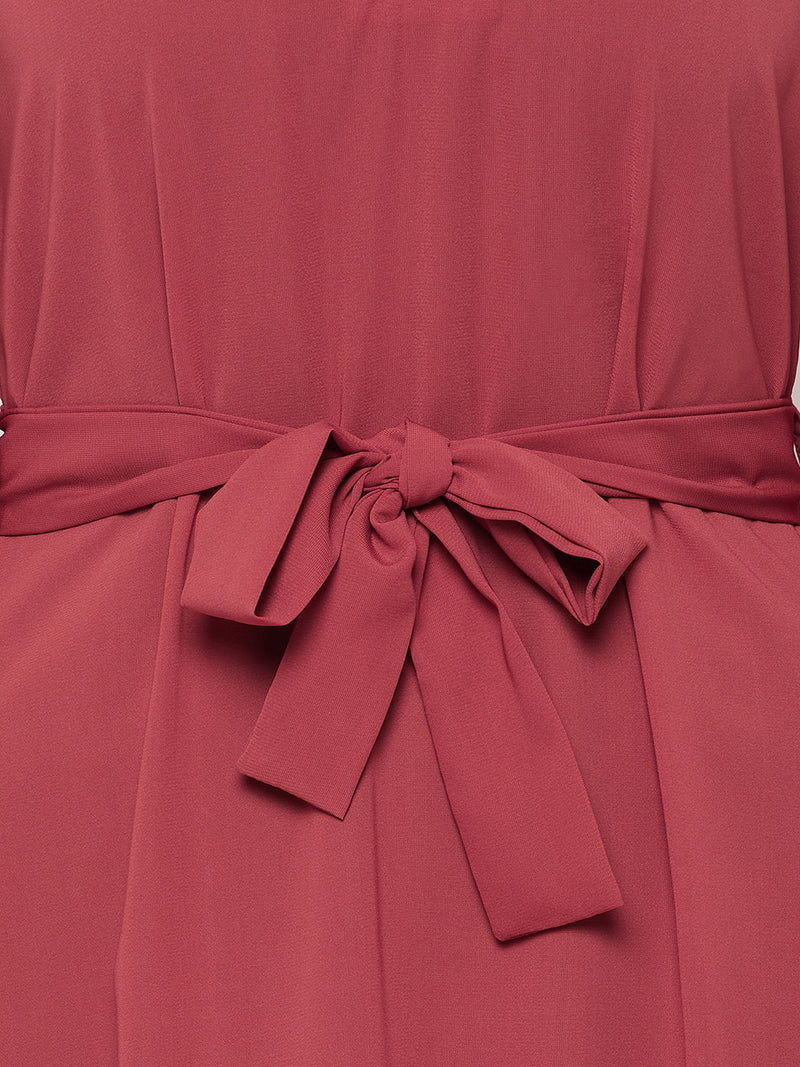Nabia Rust Nida Matte Fabric Abaya With Georgette Scarf