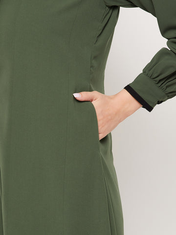 Nabia Jade Green Nida Matte Fabric Abaya With Georgette Scarf