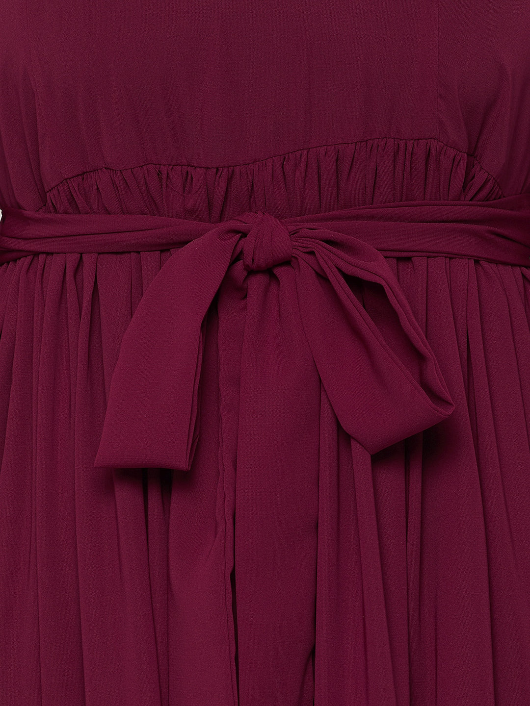 Nabia Maroon Frill Nida Matte Fabric Abaya Dress With Georgette Scarf