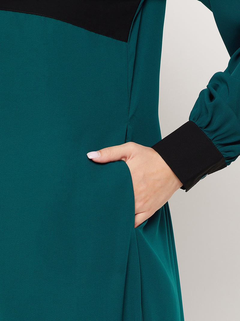 Nabia Bottle Green Nida Matte Color Design Abaya With Georgette Scarf
