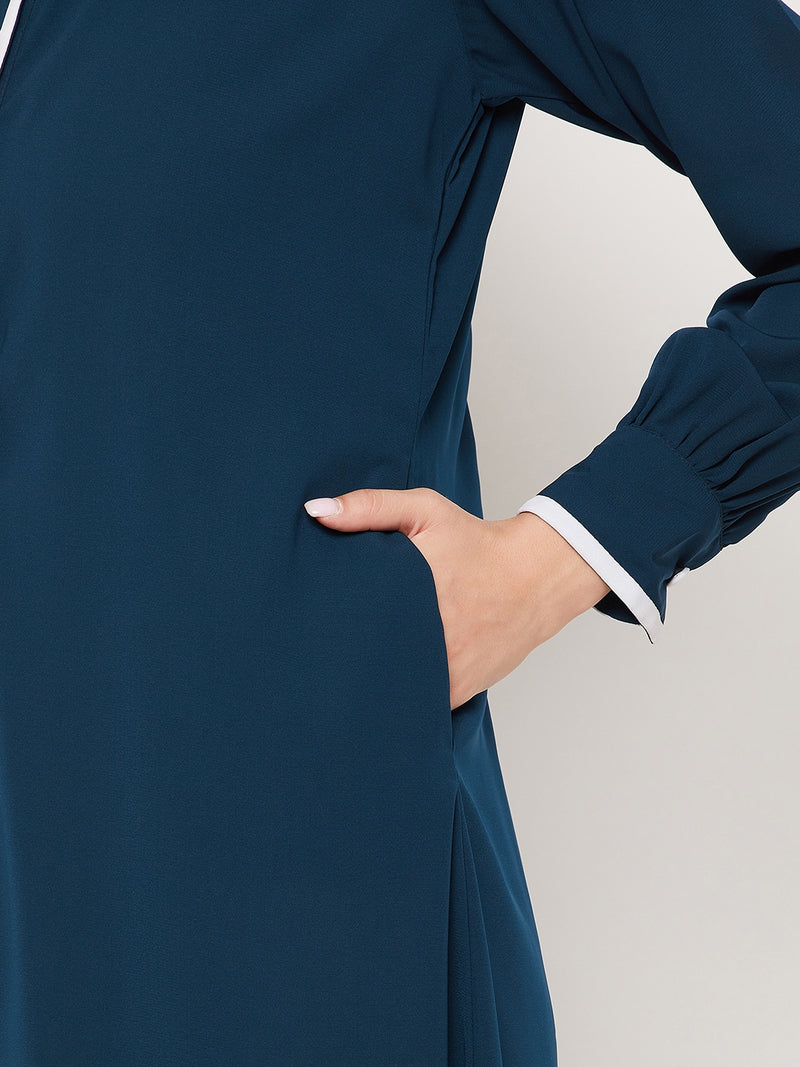 Nabia Teal Color Nida Matte Fabric Abaya With Georgette Scarf