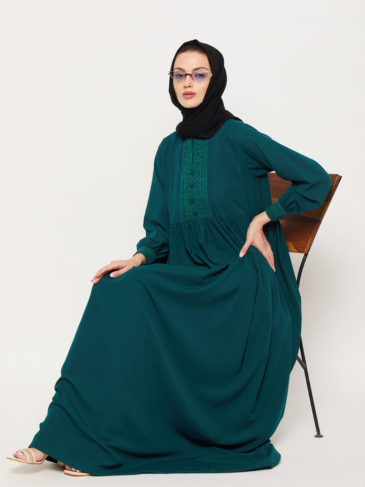 Nabia Green Lace work Women Abaya with Georgette Scarf