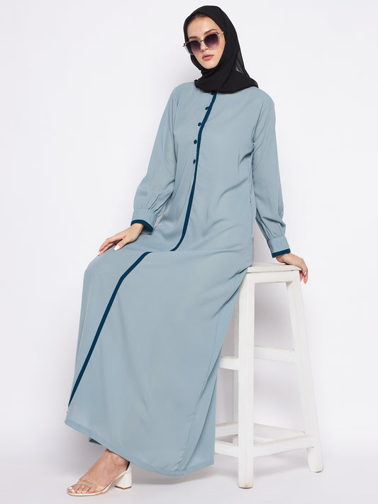 Nabia Sea Green Solid Nida Matte Fabric Abaya For Women with Georgette Scarf