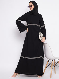 Nabia Black A-line Nida Matte Fabric Abaya For Women With Georgette Scarf
