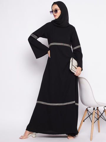 Nabia Black A-line Nida Matte Fabric Abaya For Women With Georgette Scarf