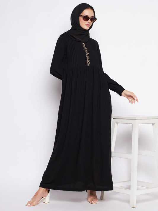 Nabia Black Nida Matte Abaya For Women with Georgette Scarf