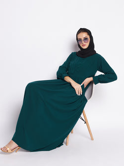 Nabia Bottle Green Solid Nida Matte Fabric Abaya For Women With Georgette Scarf