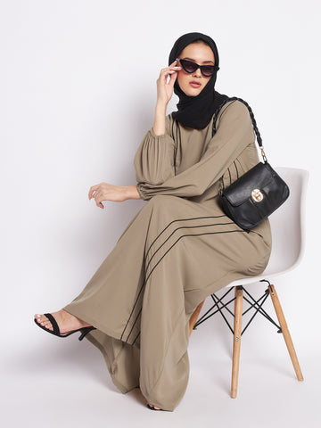 Nabia Beige A-line Nida Matte Fabric Abaya For Women Georgette Scarf