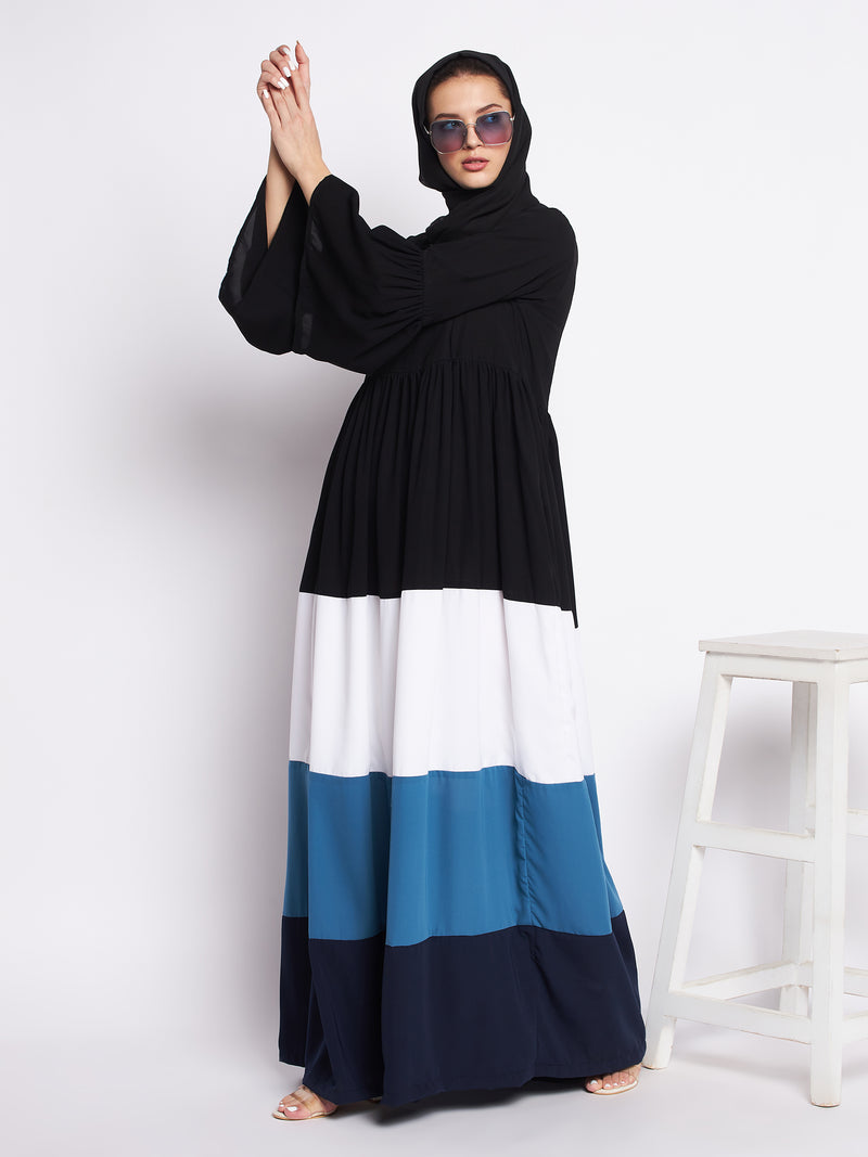 Nabia Multi-Colored Nida Matte Fabric Abaya For Women With Georgette Scarf