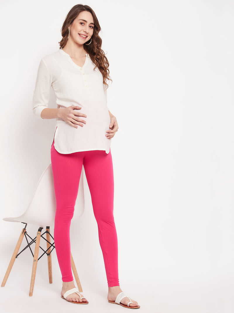 Nabia Women Solid Pink Nursing / Maternity Leggings