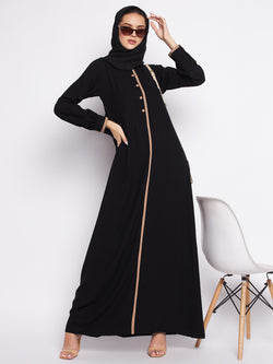 Nabia Black Solid Nida Matte Fabric Abaya For Women With Georgette Scarf