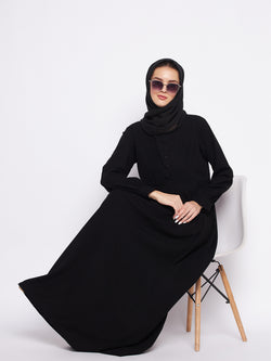 Nabia Black Solid Nida Matte Fabric Abaya For Women With Georgette Scarf