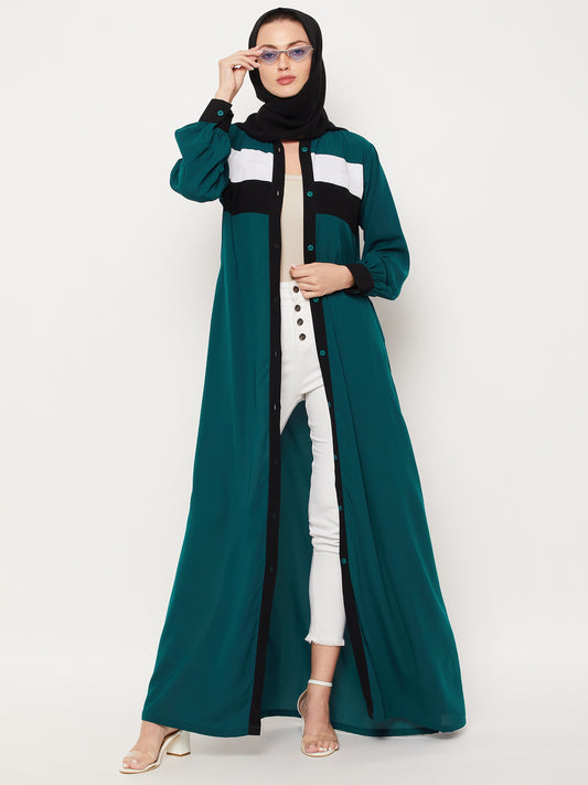 Nabia Green  Three Color Abaya with Georgette Scarf