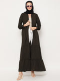 Nabia Olive Green Frill Women Abaya with Georgette Scarf