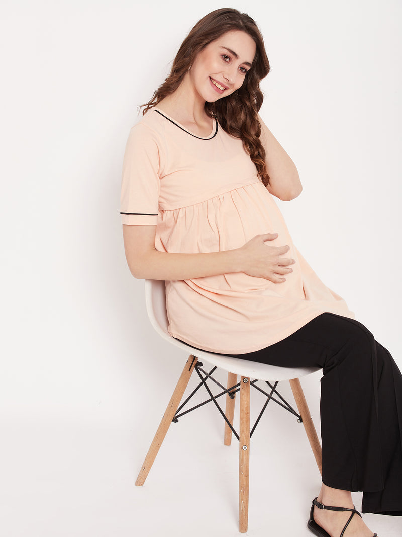 Nabia Women Beige Solid  Maternity & Nursing Top