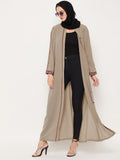 Nabia Beige Front Open Embroidery Work Women Abaya with Georgette Scarf