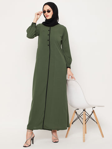 Nabia Jade Green Nida Matte Fabric Abaya With Georgette Scarf