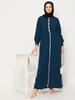 Nabia Teal Color Nida Matte Fabric Abaya With Georgette Scarf