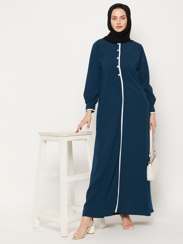 Nabia Teal Color Nida Matte Fabric Abaya With Georgette Scarf
