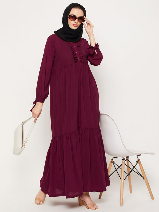 Nabai Maroon  Women Abaya with Georgette Scarf
