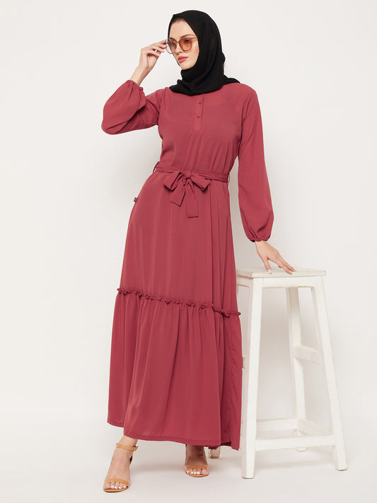 Nabia Rust Abaya Burqa for Women with Georgette Scarf